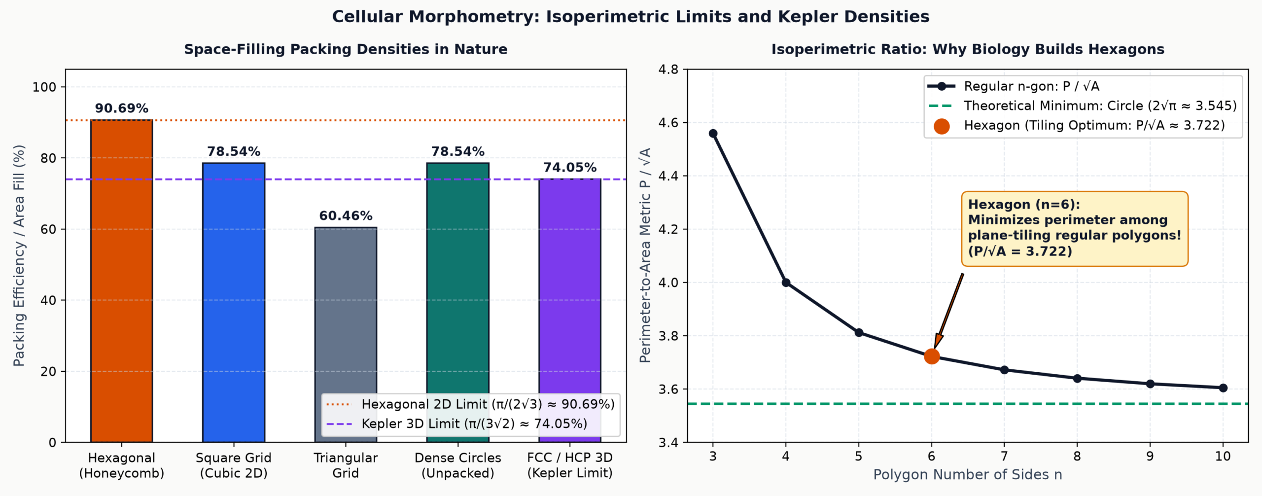 Cellular Packing Geometries Hexagonal Isoperimetry and Kepler Limits