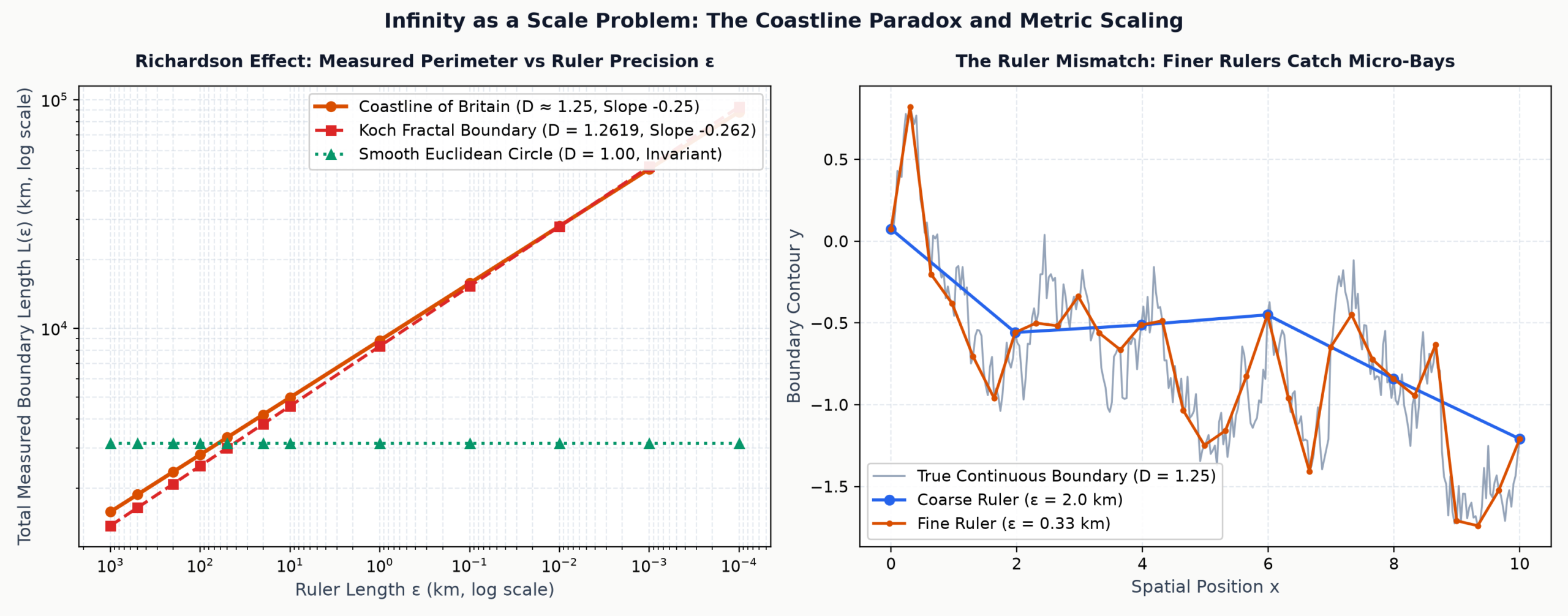 Richardson Coastline Scaling Spectrum and Metric Divergence